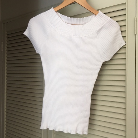 Events Cream Rib Knit Boat Neck S/S Top NWOT Size L - Picture 2 of 12